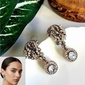 Horse Head Antiqued Silver Earrings Rhinestone Equestrian Vintage Style Baroque